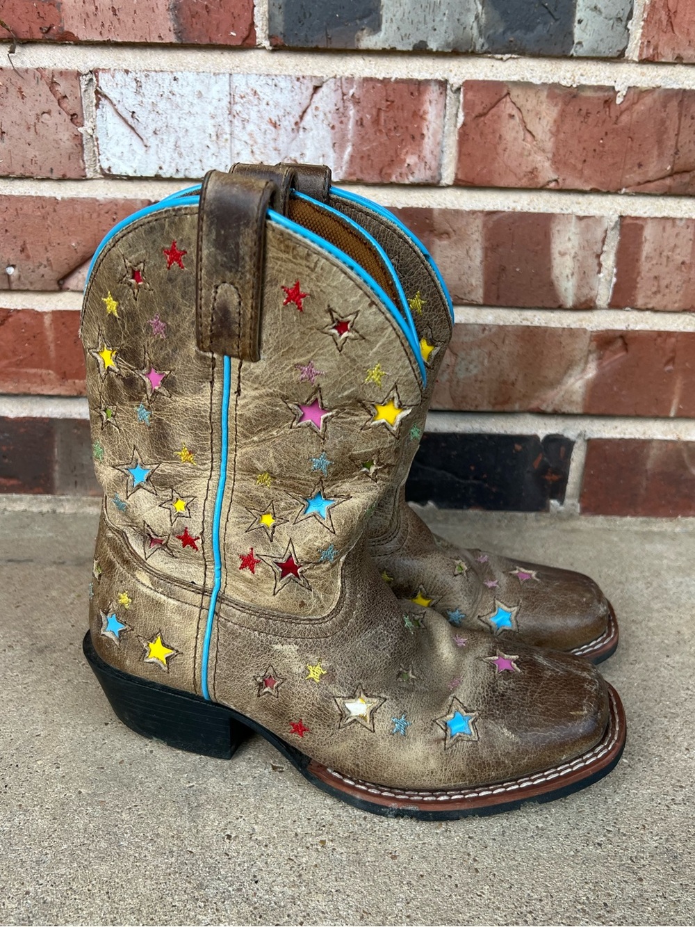 Dan Post Girls Starlett Multicolor Stars Leather Western Boots Cowgirl Size 2